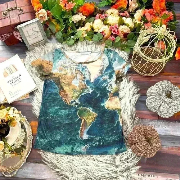 Misslook World Map Print T-Shirt - Picture 2 of 8